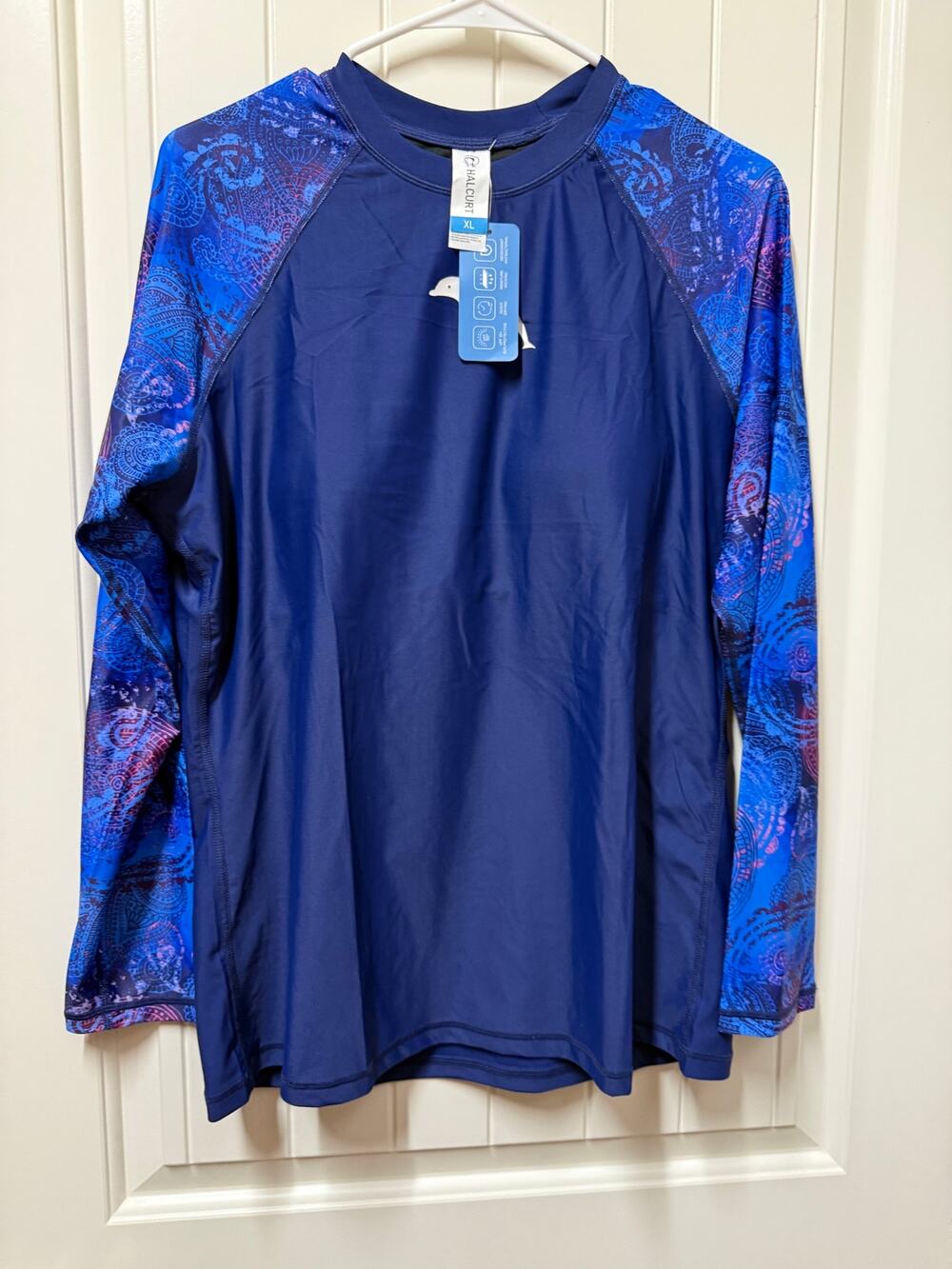 Halcurt Women's  Rash Guard Long sleeve Swim Shirts Built in bra UPF50+ Size XL
